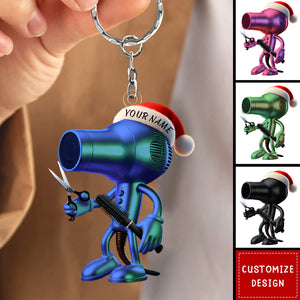 Personalized Hair Dryer Keychain Cut Gift For Barber