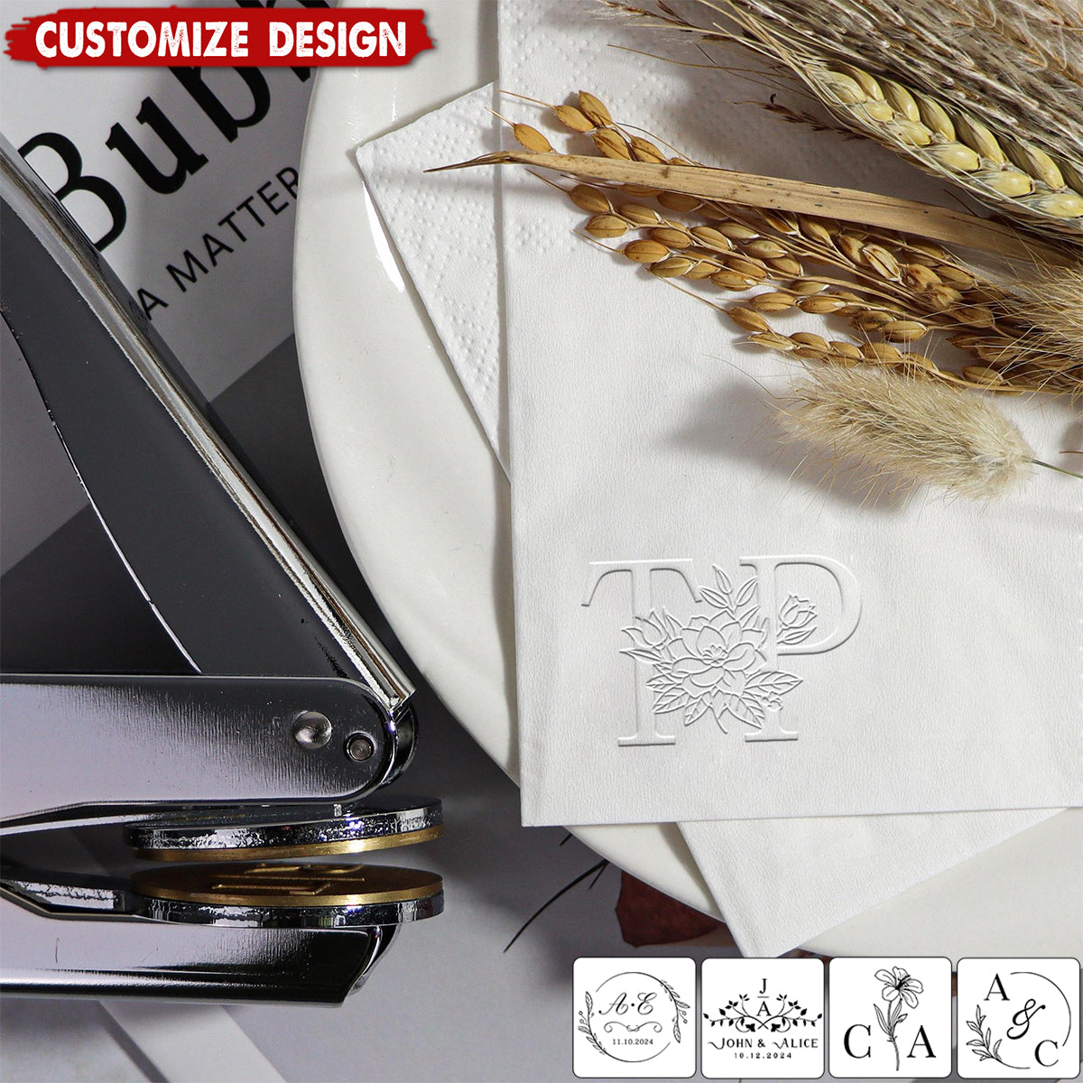 Personalized Monogram Embosser Stamp - wedding,Napkin,Envelope,Invitation embosser