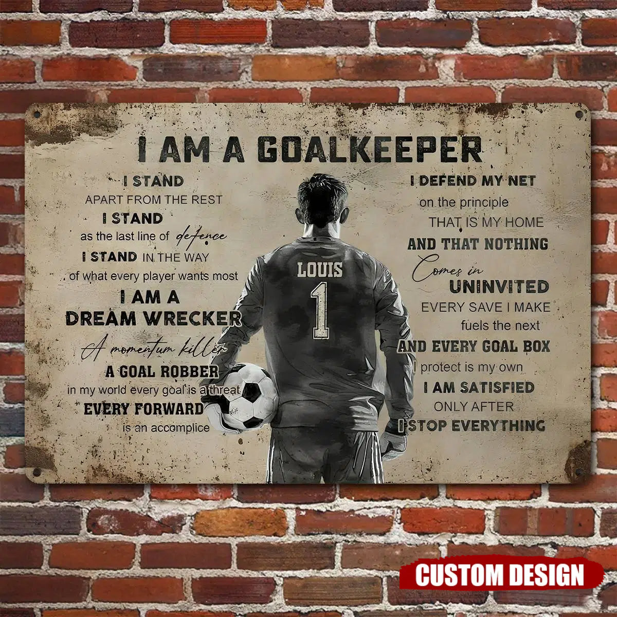 Vintage Personalized Soccer Metal Sign, I Am A Goalkeeper Sports Sign, Field Decor Gift For Soccer Lovers