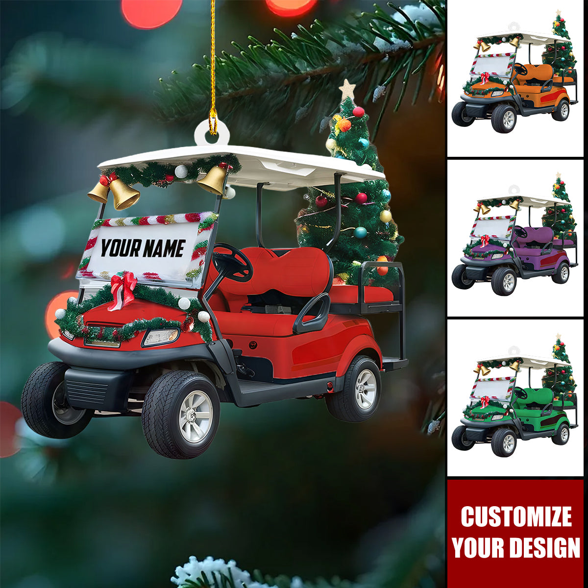 Personalized Golf Christmas Ornament, Custom Golf Cart Ornaments