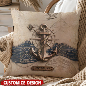 Nautical Anchor Vintage Nautical Map Fragment Personalized Pillow