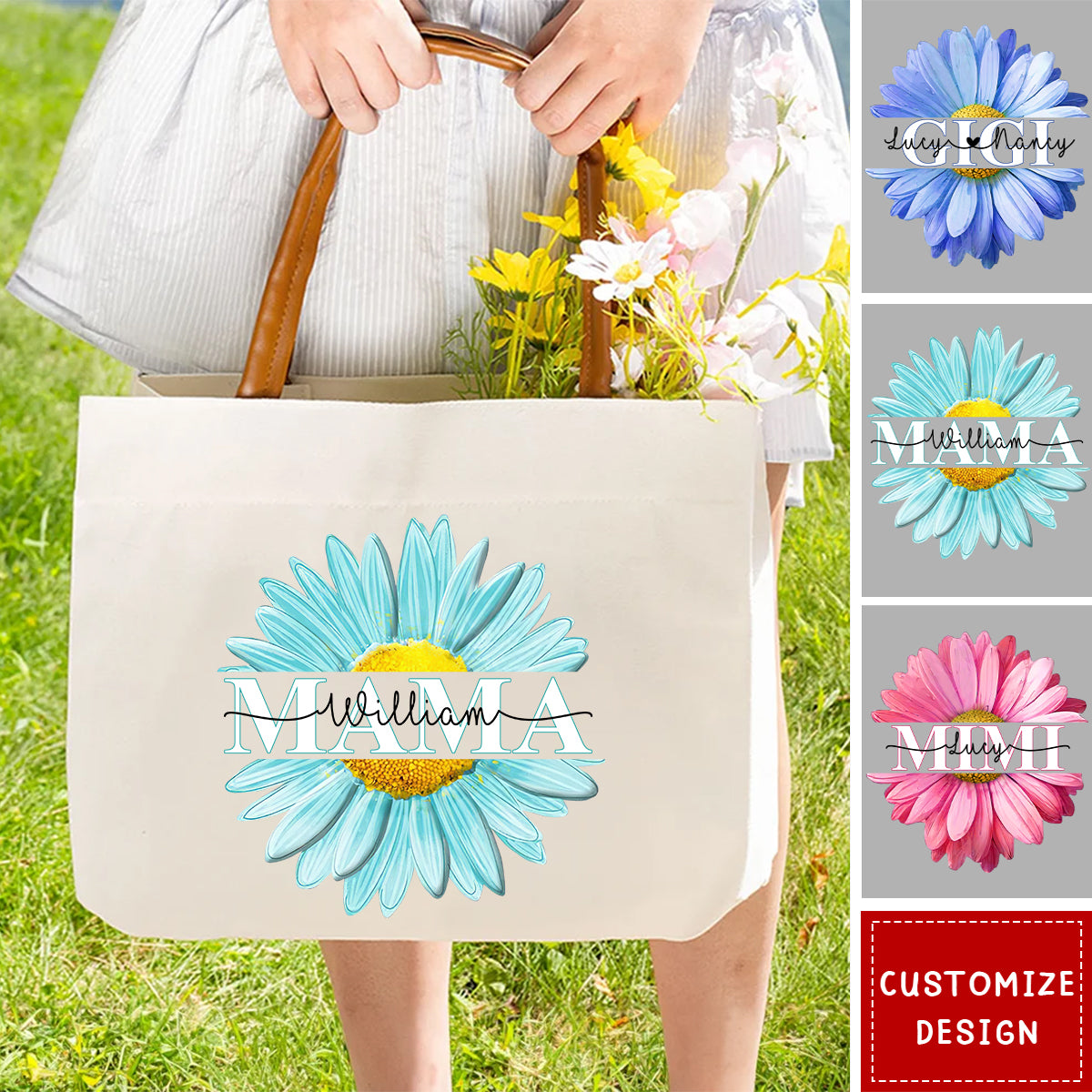 Personalized Daisy Large Capacity Canvas Bag - Mother's Day Birthday for Mom Grandma