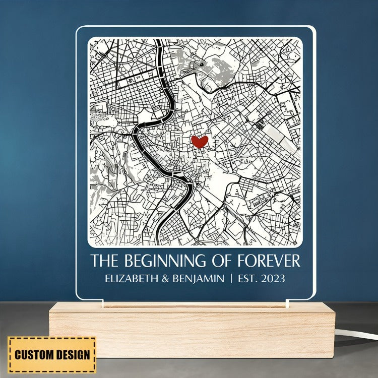 The Beginning Of Forever - Couple Personalized Shaped 3D LED Light - Gift For Couple