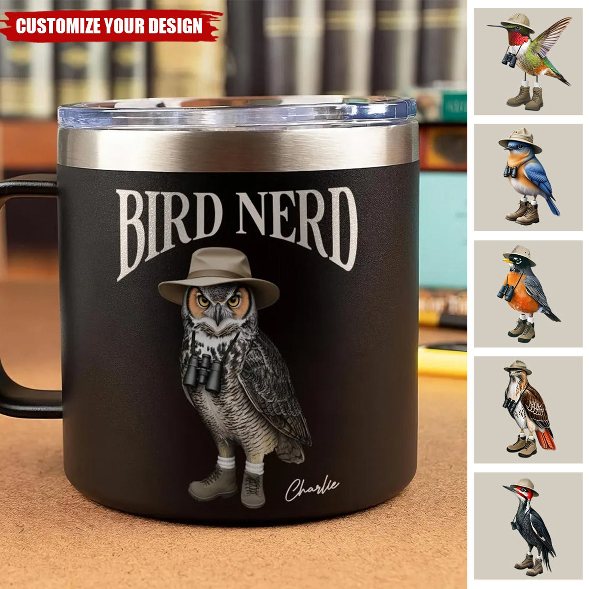 Bird Nerd Funny Bird Watcher, Bird Twitcher Gift for Bird Lover Personalized Stainless Steel Tumbler With Handle