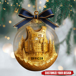 Personalized Police Officer Ornament with Golden Vest, Law Enforcement Xmas Gift