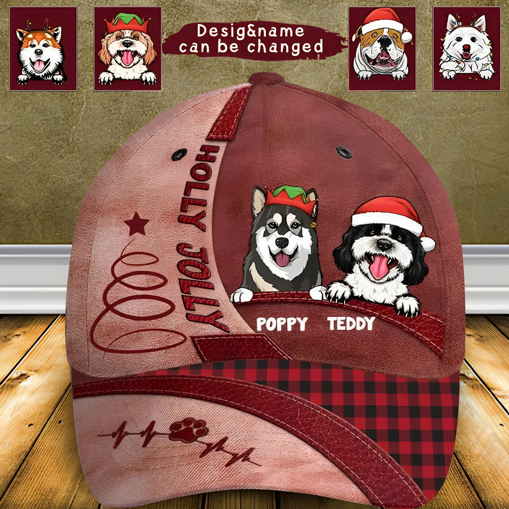Personalized Holly Jolly Dog Noel Custom Name Christmas Cap