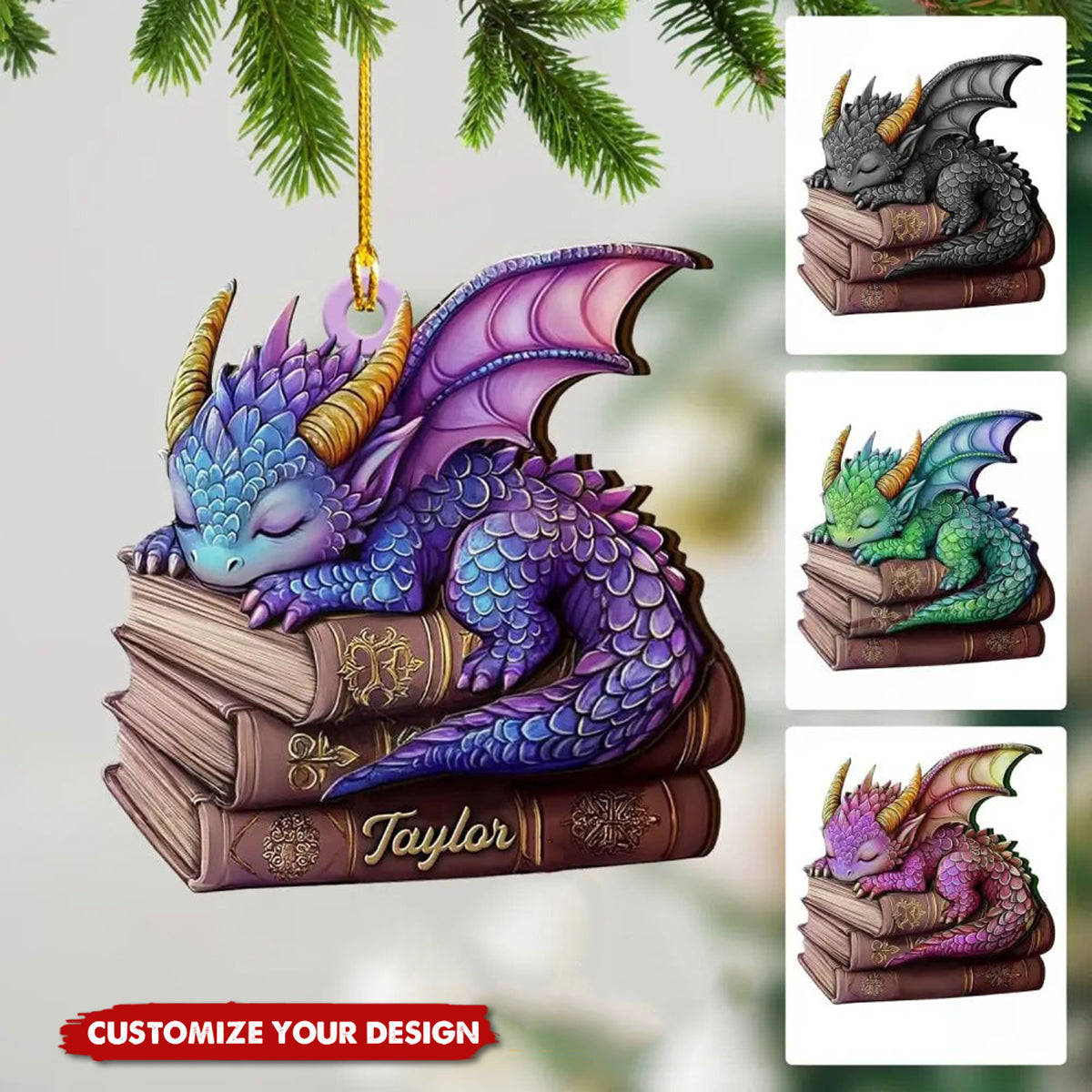 Personalized Sleeping Little Dragon Christmas Ornament