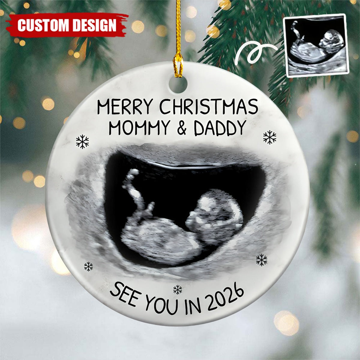 Custom Photo Baby Expecting See You In 2026 - Personalized Circle Ceramic Ornament