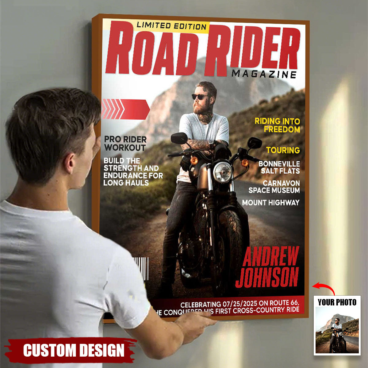 Personalized Road Rider Magazine Cover Poster, Motorcycle Magazine Canvas, Motorcyclist Photo Canvas, Gift For Rider