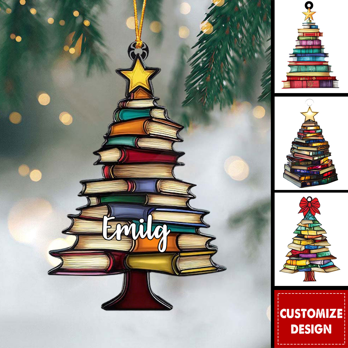 Book Tree Christmas Personalized Acrylic Ornament - Gift For Reading Lovers