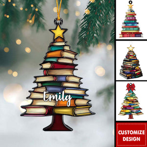 Book Tree Christmas Personalized Acrylic Ornament - Gift For Reading Lovers