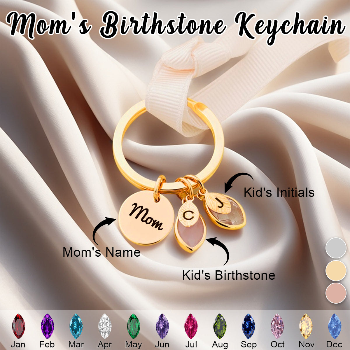 Personalized Initial Name keychain with Birthstone-Mother's Day Gift