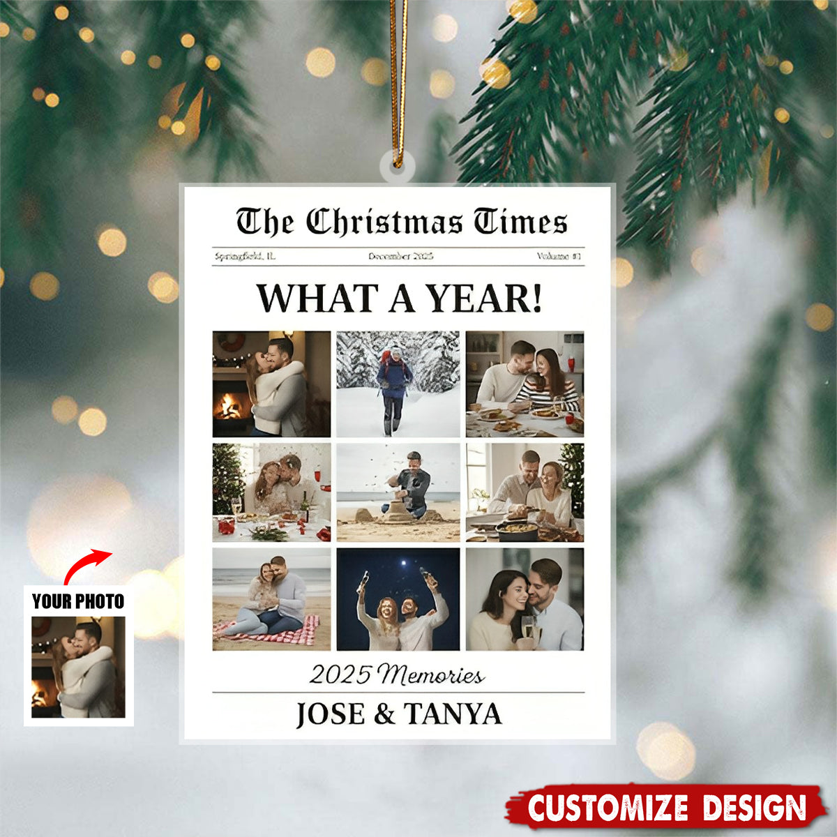 Personalized Newspaper Ornament – Custom Image What A Year For Couple Gifts