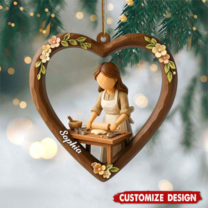 Personalized Girl and Baking Heart Christmas Ornament - Gift for Baking Lover And Grandma Mom