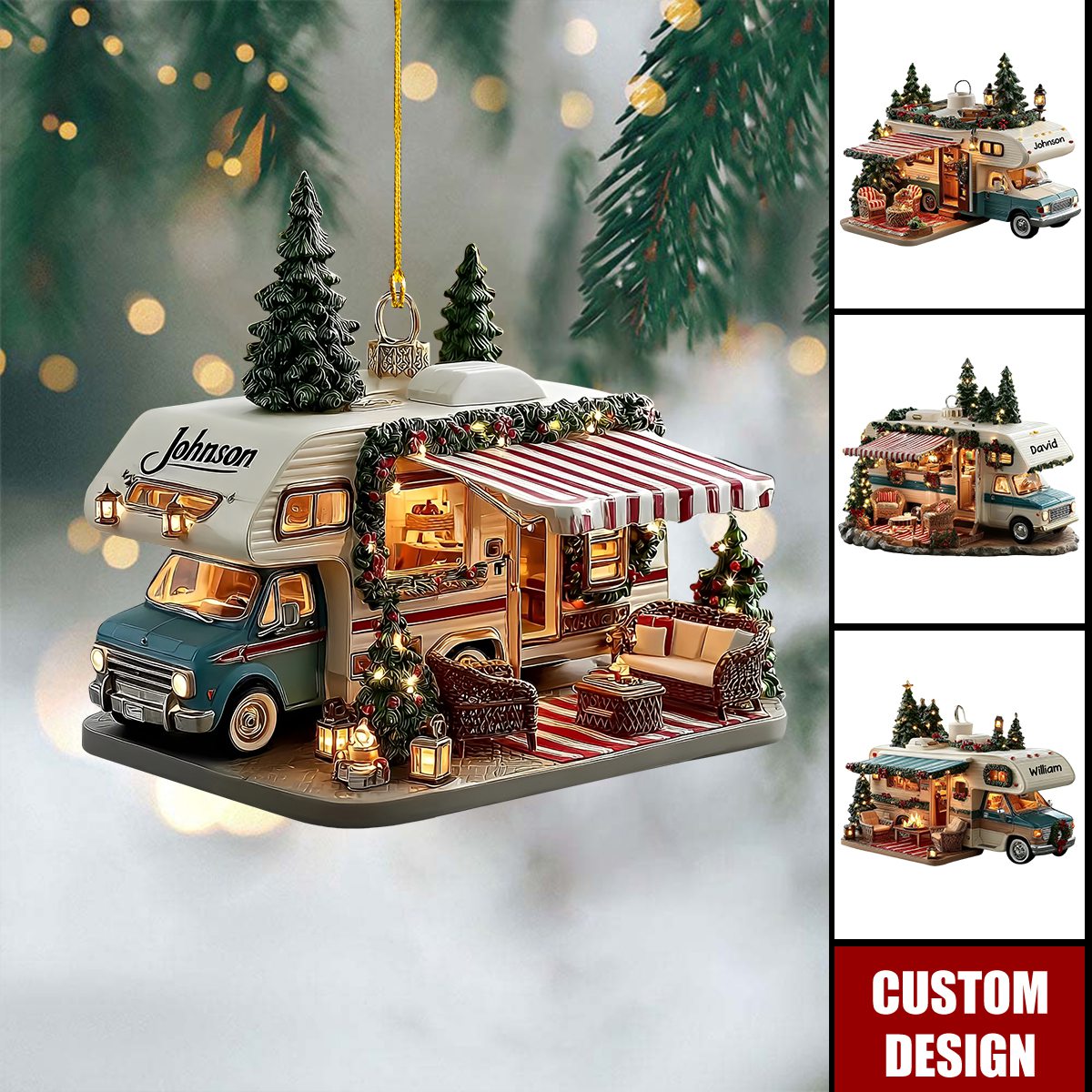 Personalized Vintage RV Camper Christmas Ornament - Gift For Campers