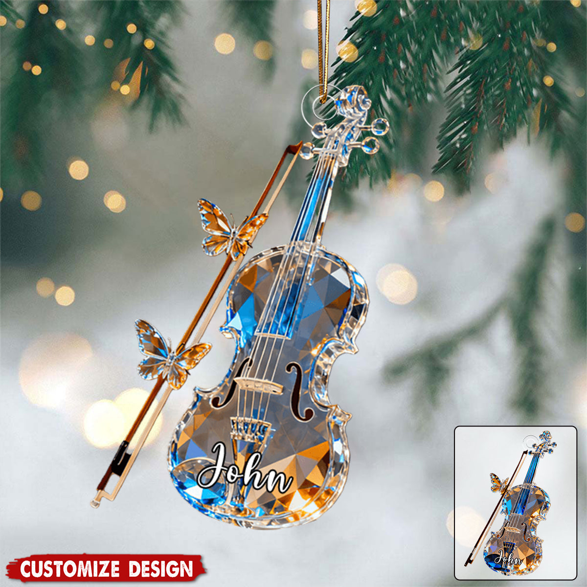 Personalized Violin Music Crystal Effect Ornament,Gift for Violinist