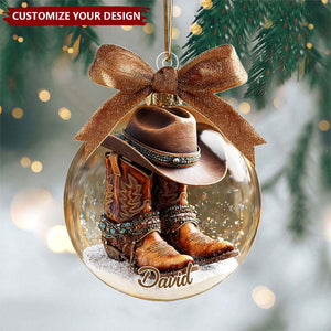 Personalized Cowboy Ornament, Custom Name Western Boots and Hat Ornament