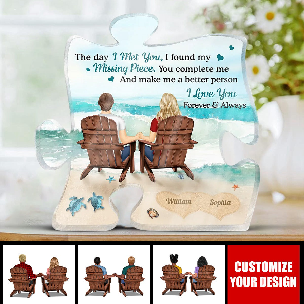 Couple Holding Hands I Found My Missing Piece - Personalized Puzzle Shaped Acrylic Plaque
