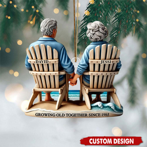 Old Couple Sitting On The Beach Growing Old Together, Personalized Christmas Acrylic Ornament, Gift For Couple 2025