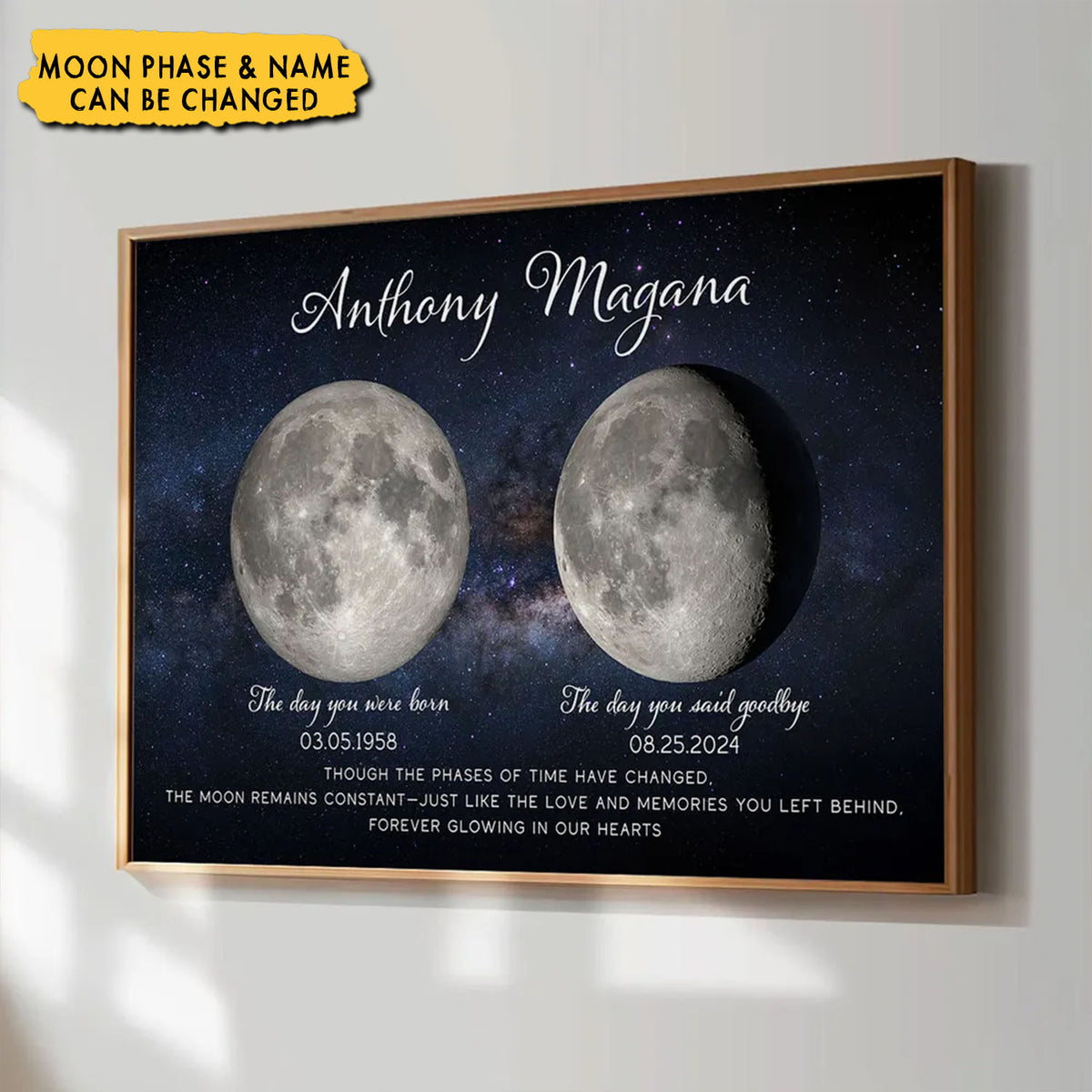 Lost Loved One Moon Phase Art Memorial Personalized Poster, Sympathy Gift For Family