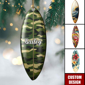 Personalized Surfboard Colorful Christmas Ornament