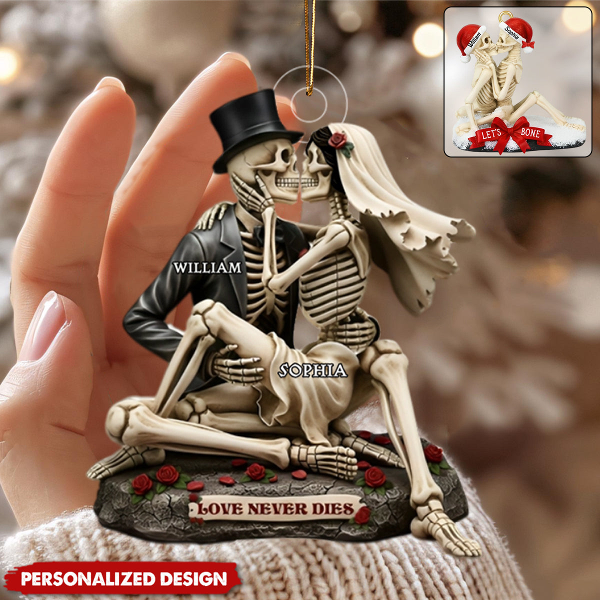 Personalized Skull Couple Acrylic Christmas Ornament-Gift For Couple