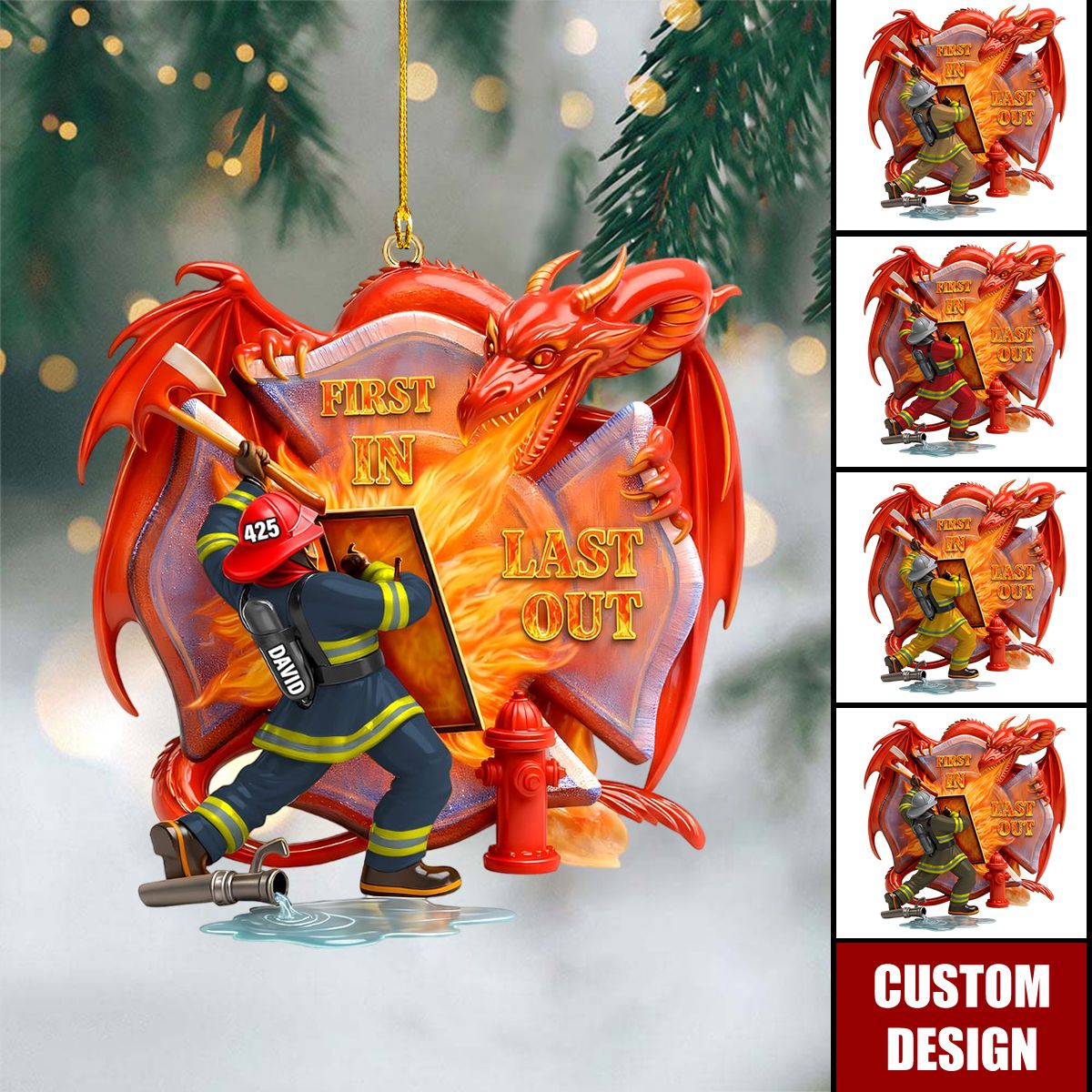 Personalized Firefighting With Dragon Acrylic Ornament -  Gifts For Firefighter