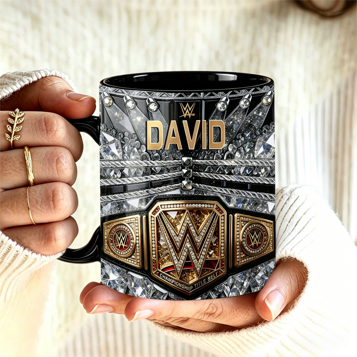Personalized Wrestling Champion Mug, Custom Name Belt Style Mug, Wrestling Fan Gift