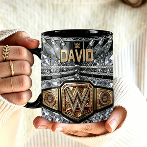 Personalized Wrestling Champion Mug, Custom Name Belt Style Mug, Wrestling Fan Gift