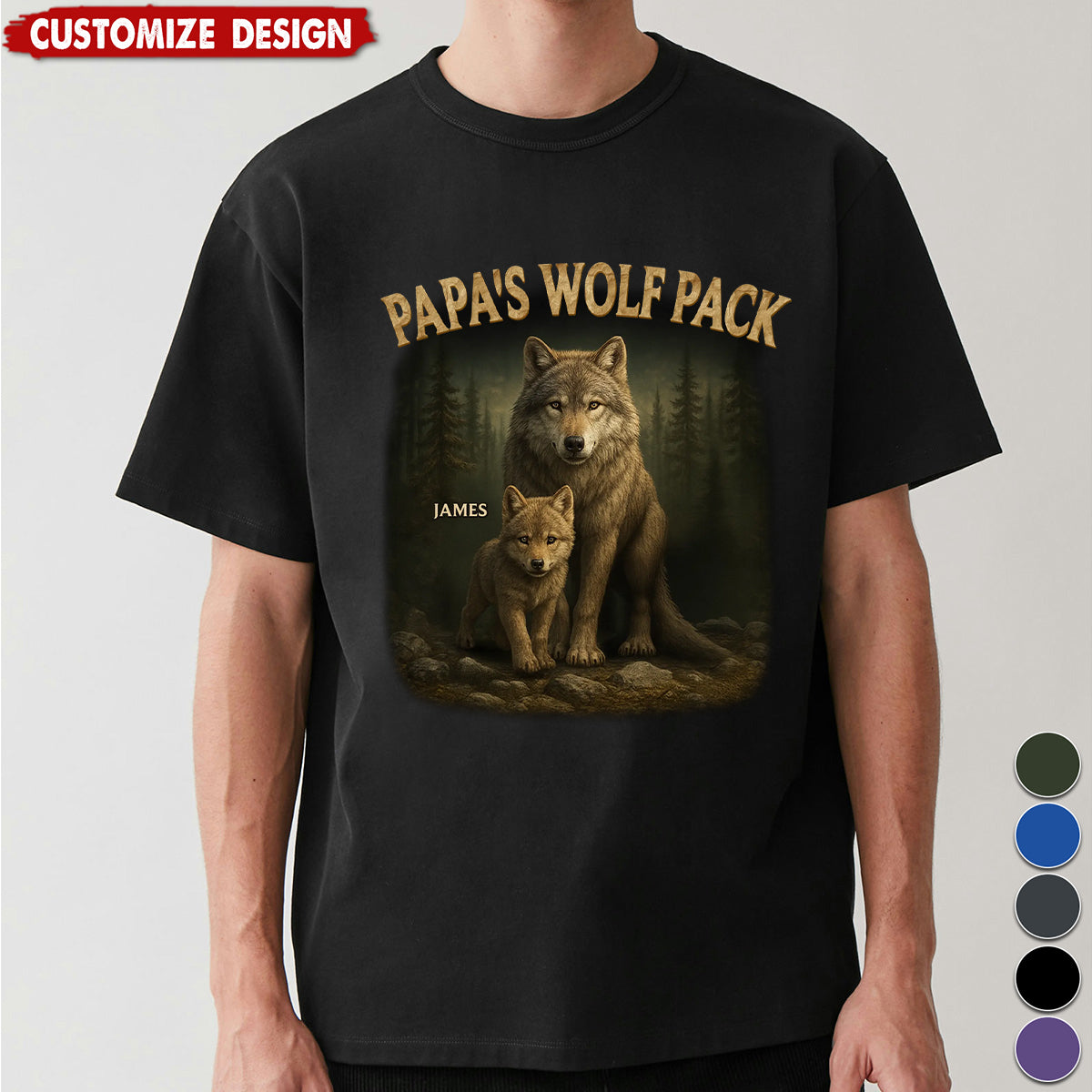 Papa's Wolf Pack - Family Personalized Unisex T-shirt - Father's Day, Gift For Dad, Grandpa
