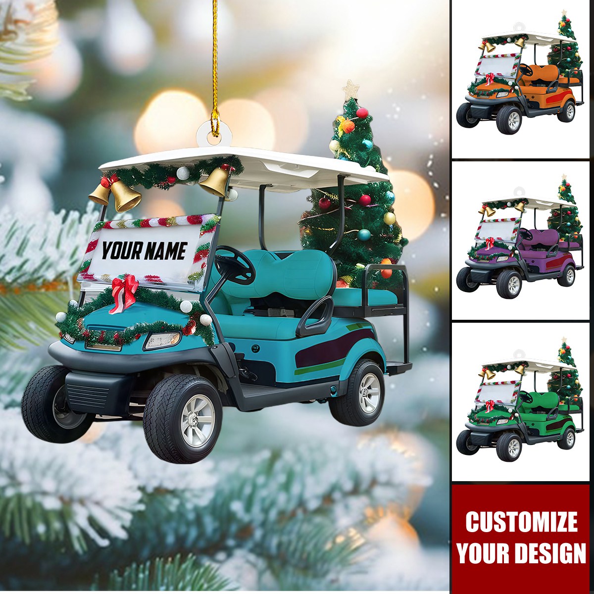 Personalized Golf Christmas Ornament, Custom Golf Cart Ornaments