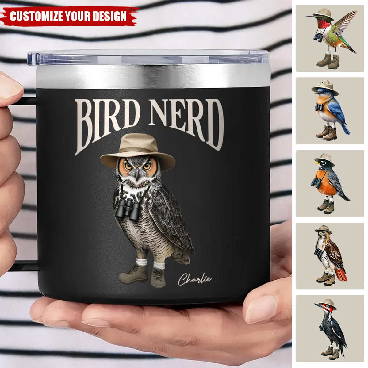 Bird Nerd Funny Bird Watcher, Bird Twitcher Gift for Bird Lover Personalized Stainless Steel Tumbler With Handle
