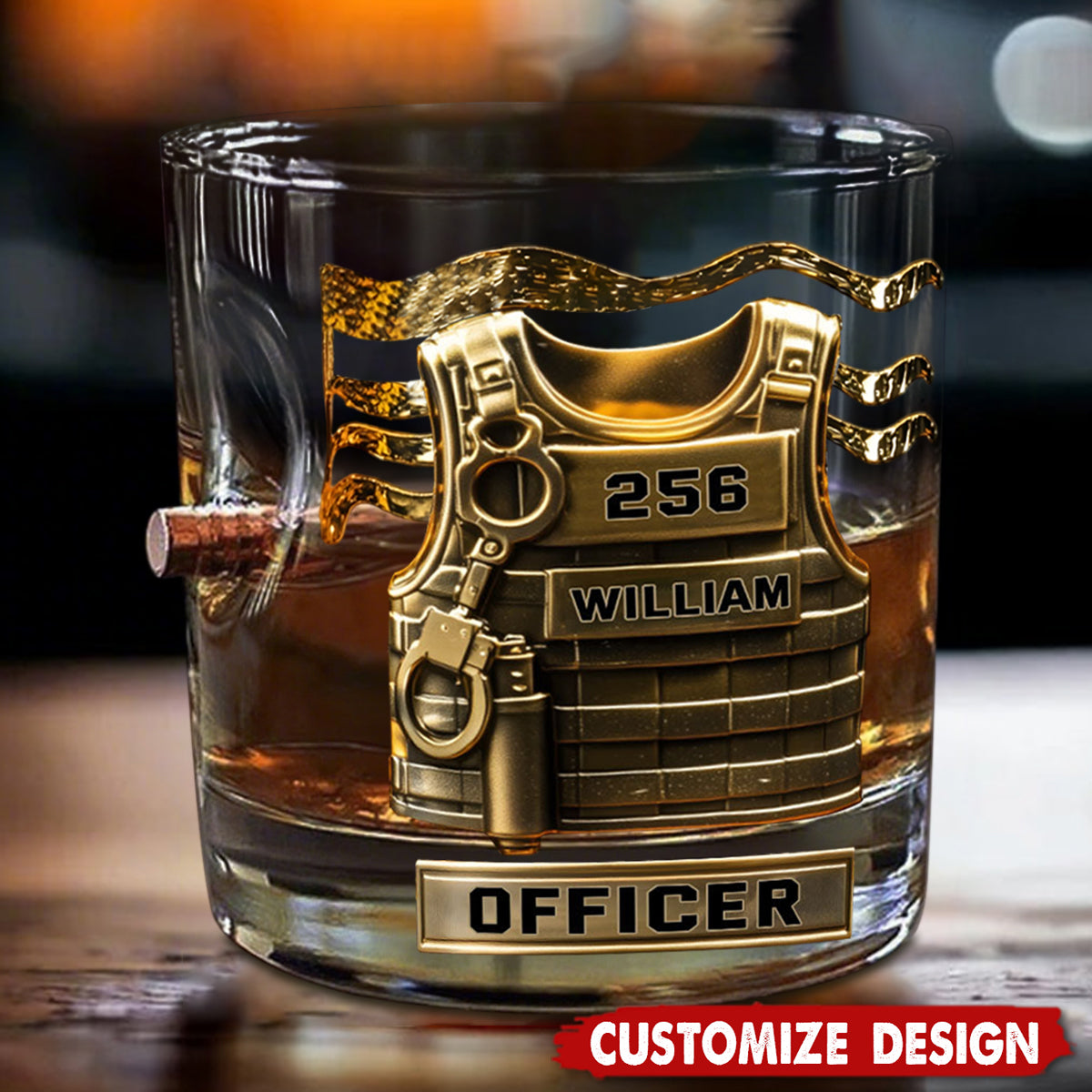 Serve And Protect - Personalized Police Officer Bullet Whiskey Glass