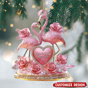 Personalized Flamingo Ornament,Pink Anniversary Keepsake, Engagement Gift