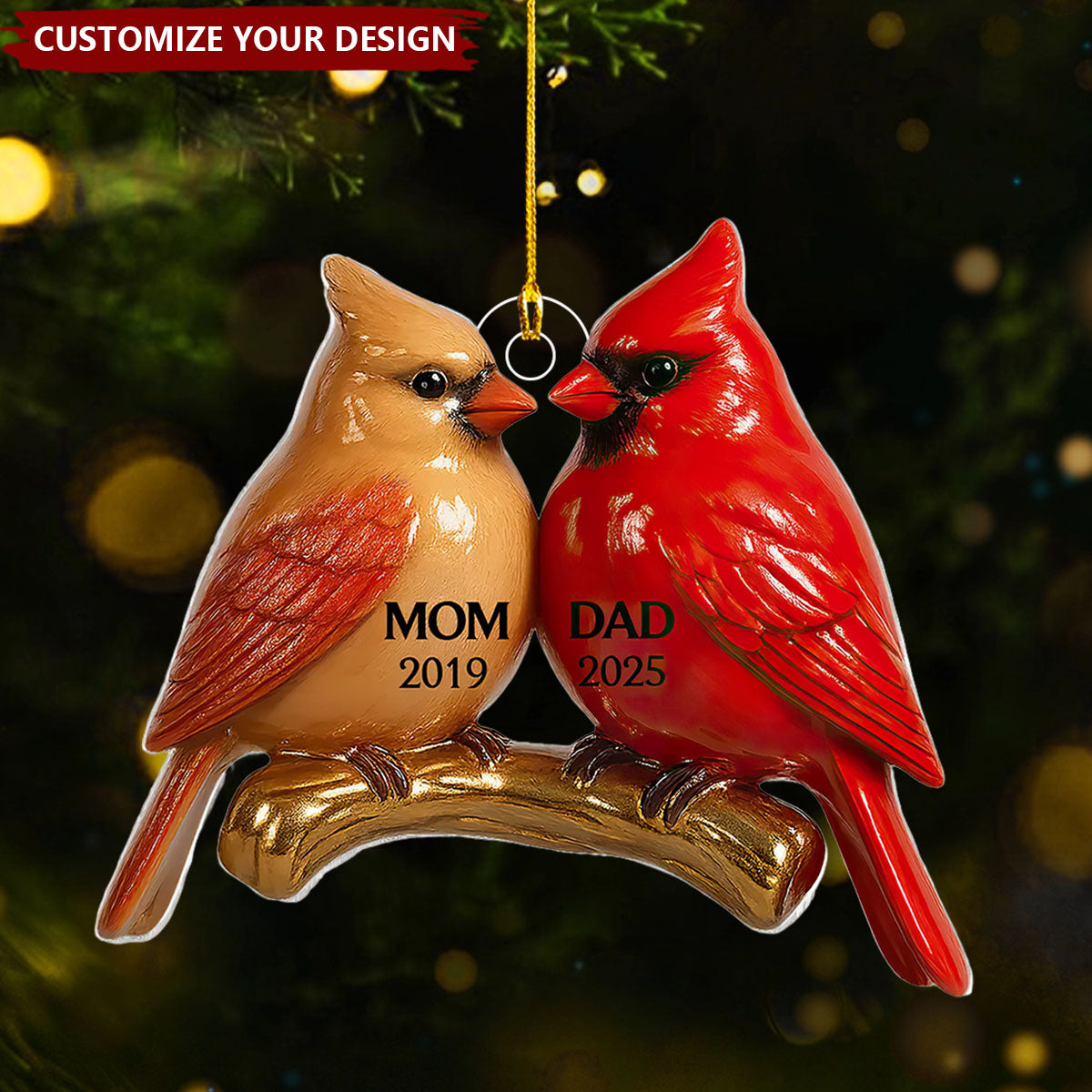 Vintage Nostalgic Cardinals Memorial Dad Mom Christmas Personalized Acrylic Ornament