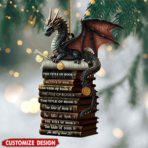 Personalized Fantasy Dragon Book Stack Christmas Ornament – Gift For Reader