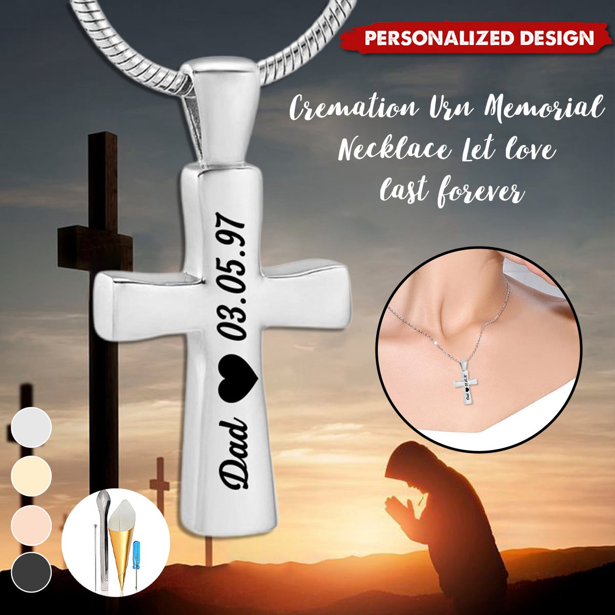 Personalized Cross Urn Necklace-Memorial Gift