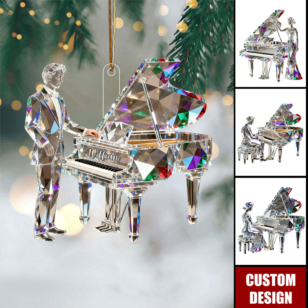 Personalized Piano Player Painted Christmas Ornament