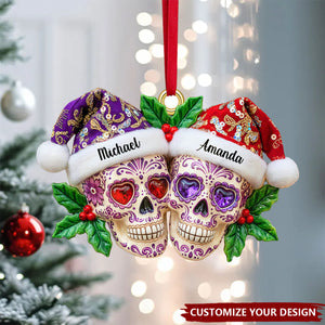 Personalized Christmas Dia de Los Muertos Skull Couple Acrylic Ornament, Gifts For Christmas