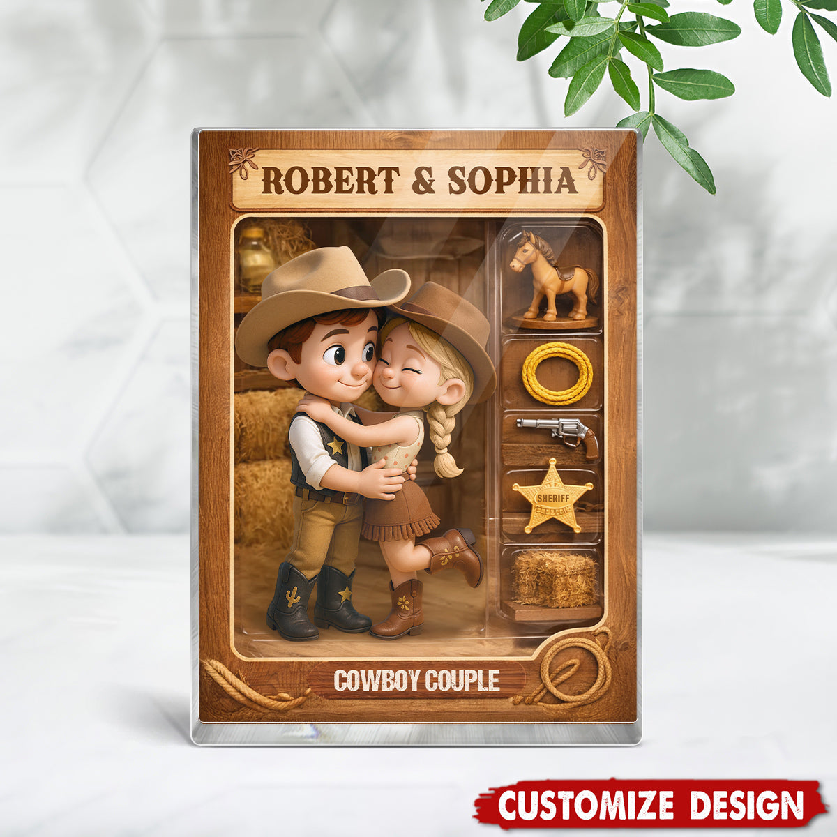 Countryside Couple Cowboy Cowgirl Action Figure - Personalized Acrylic Block Plaque
