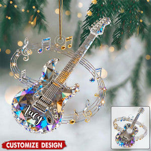 Personalized electric guitar themed crystal ornaments