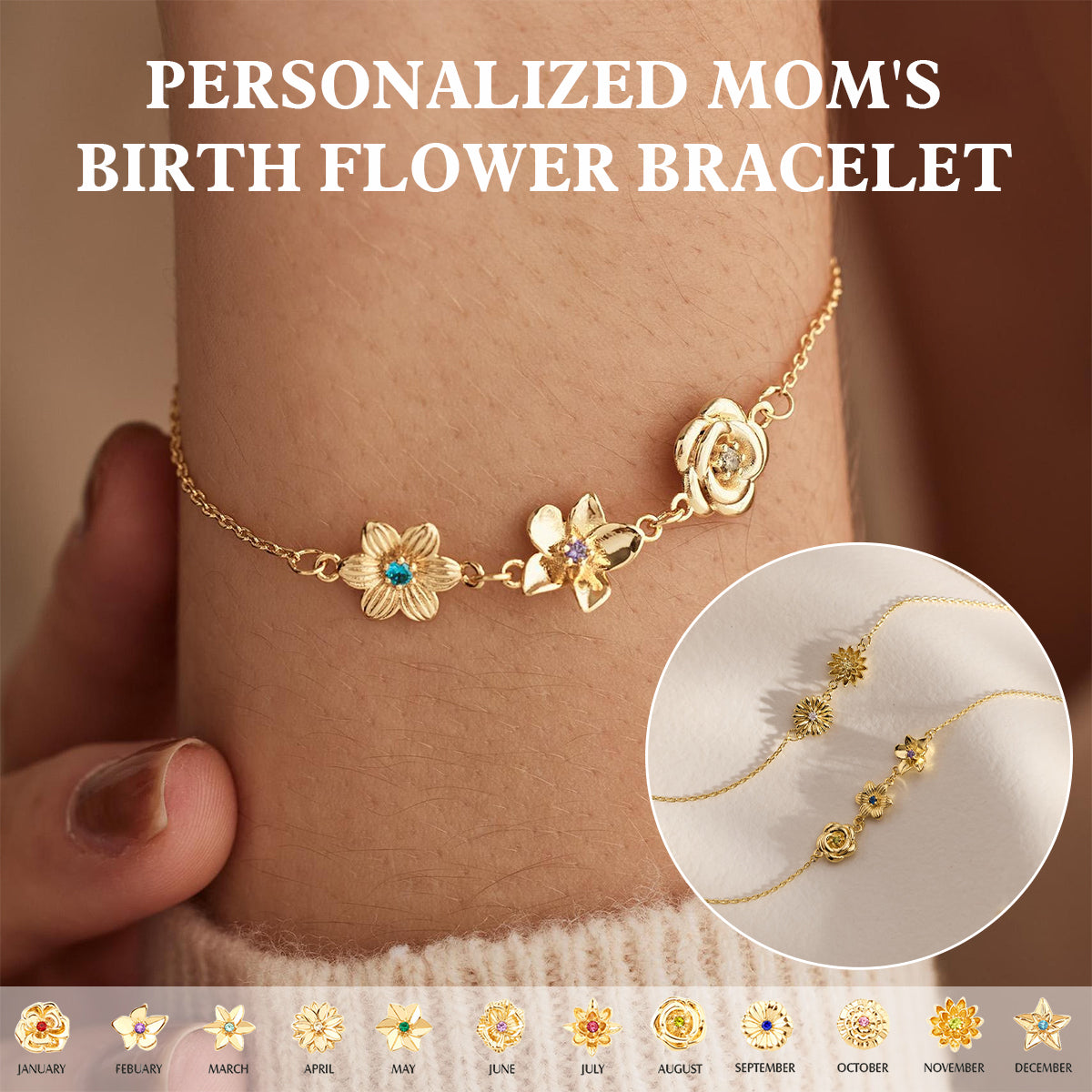 Personalized Birthflower Bracelet-Mother's Gift for Her