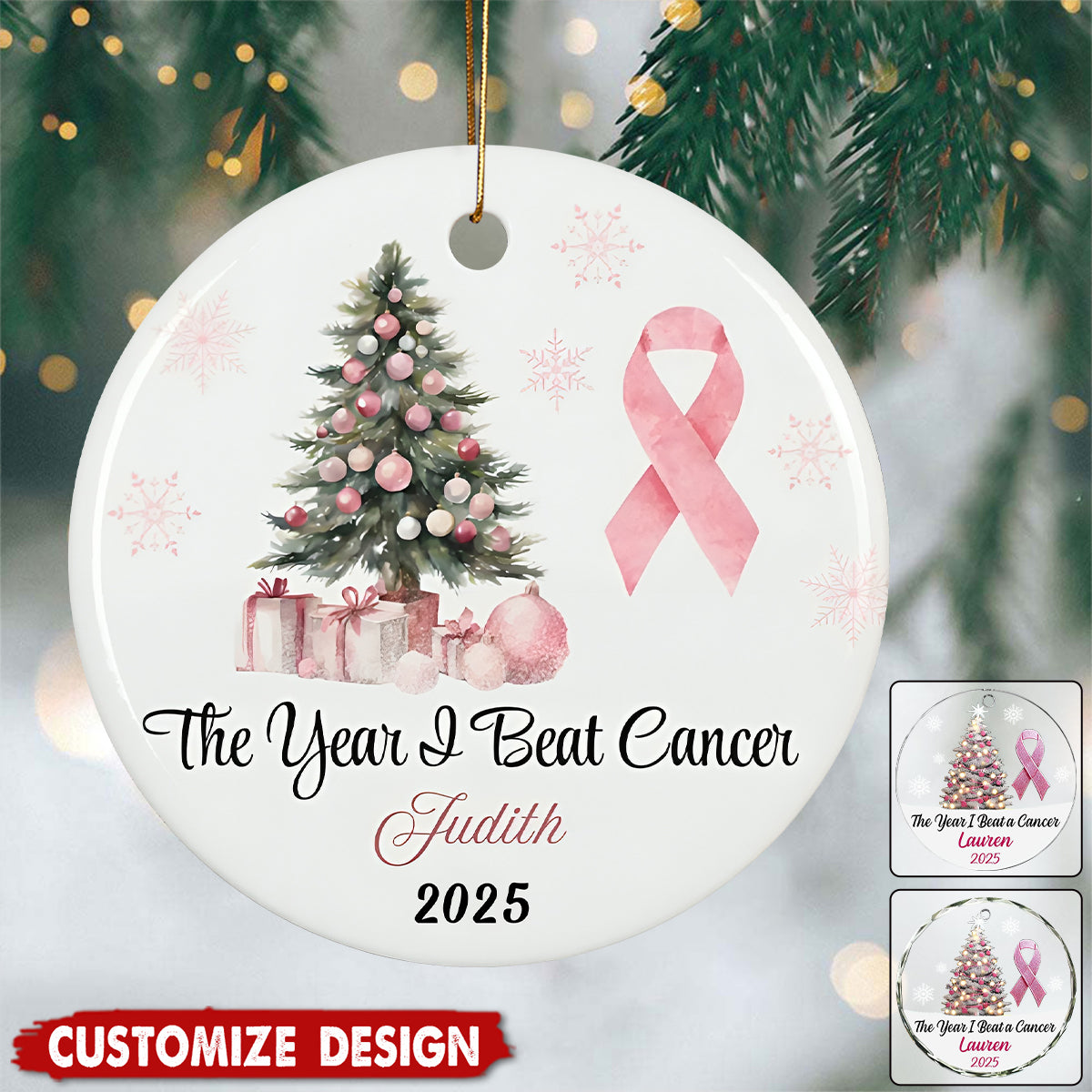 Personalized Breast Cancer Ornament, I Beat Cancer Ornament, Breast Cancer Survivor Gift, Cancer Survivor Ornament