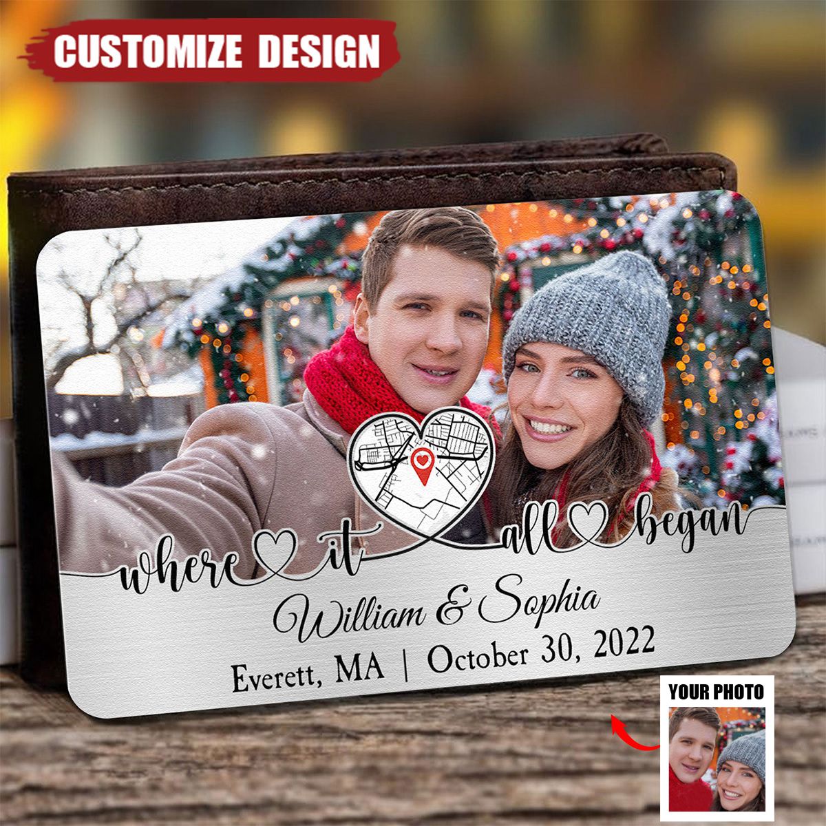 Where It All Began Location Map - Personalized Stainless Photo Wallet Card