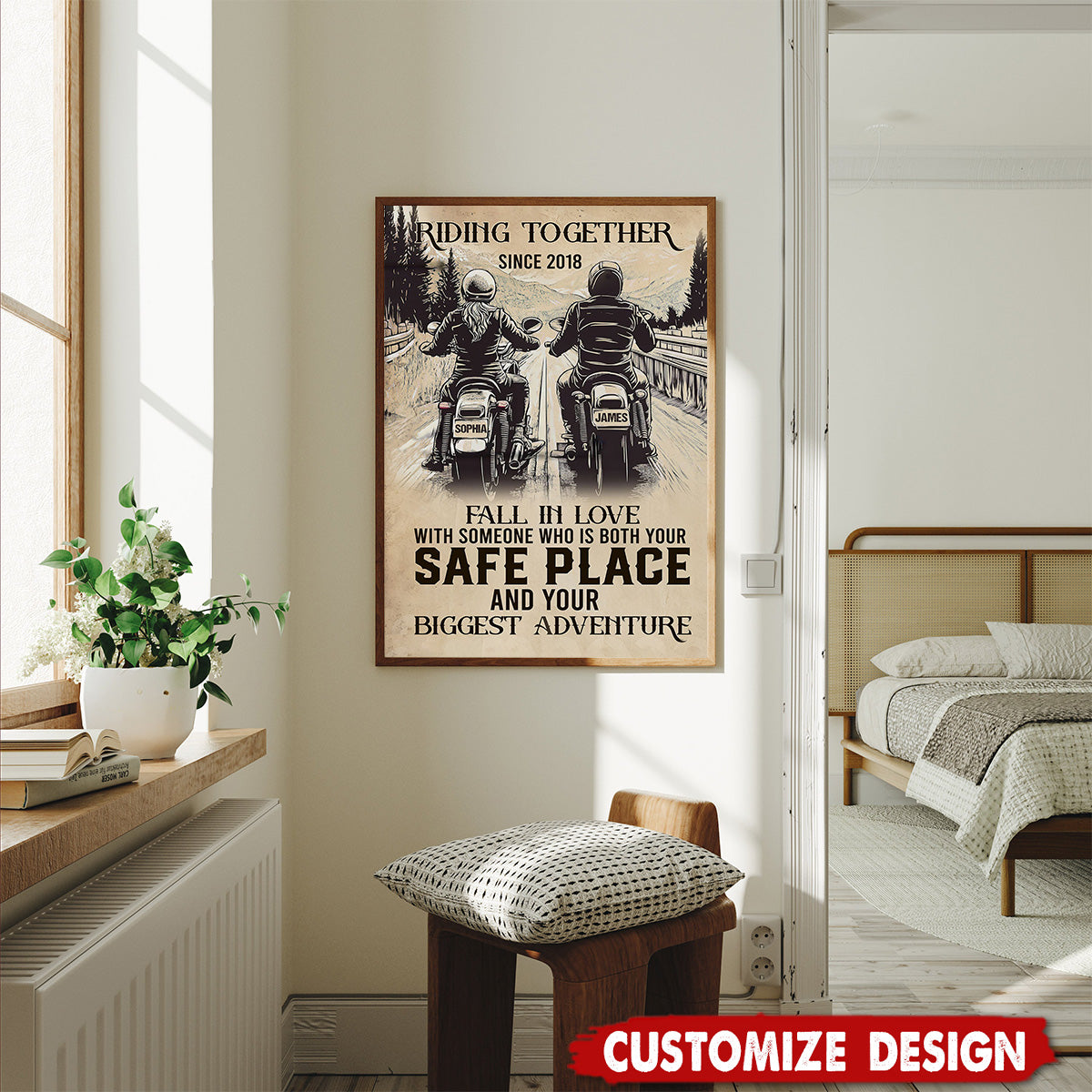 Safe Place And Your Biggest Adventure-Personalized Vintage Couple Biker Poster-Gift For Motorcycle-Loving Couple