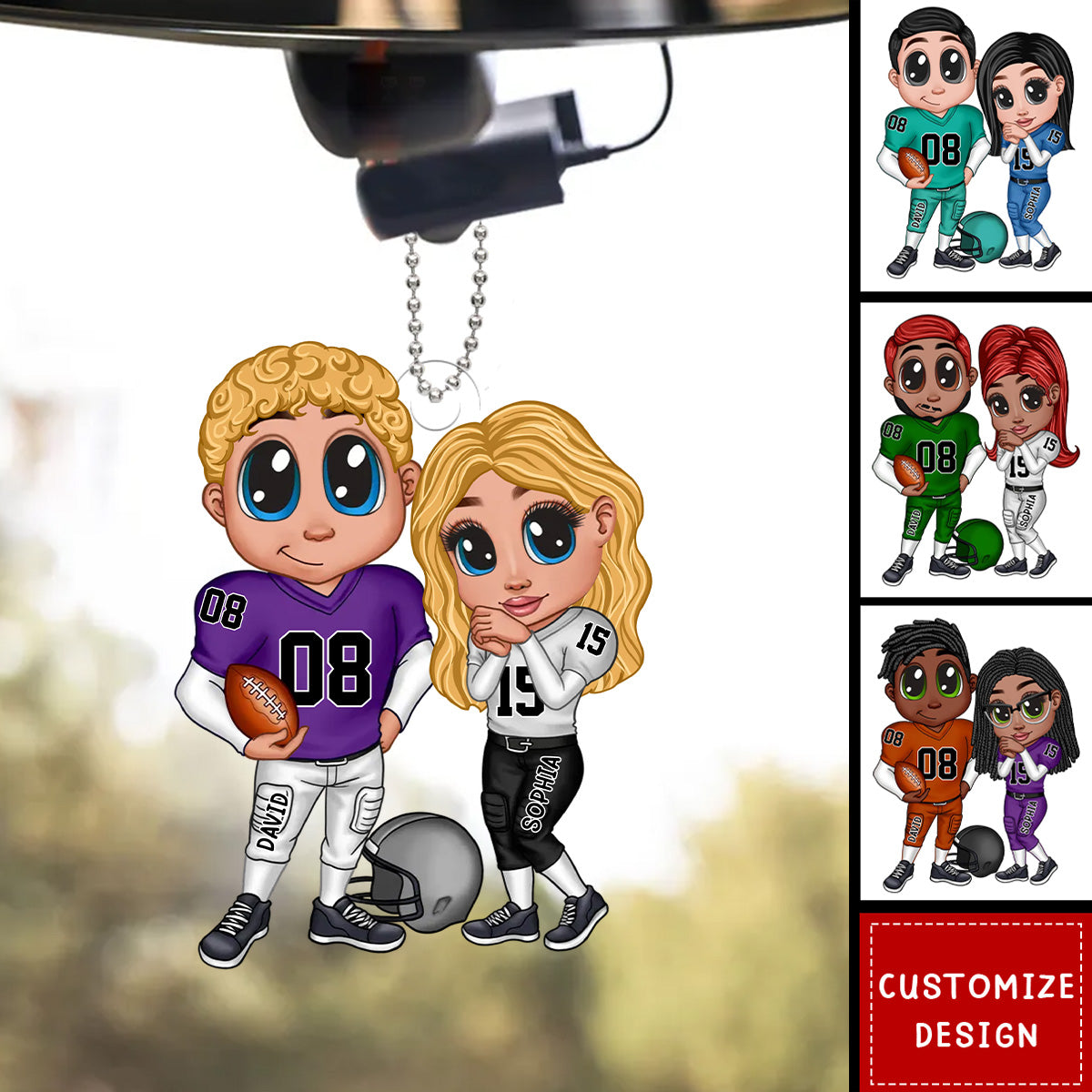 American Football Couple Y2K Style At Field Personalized Acrylic Car Ornament-Gift for Couples