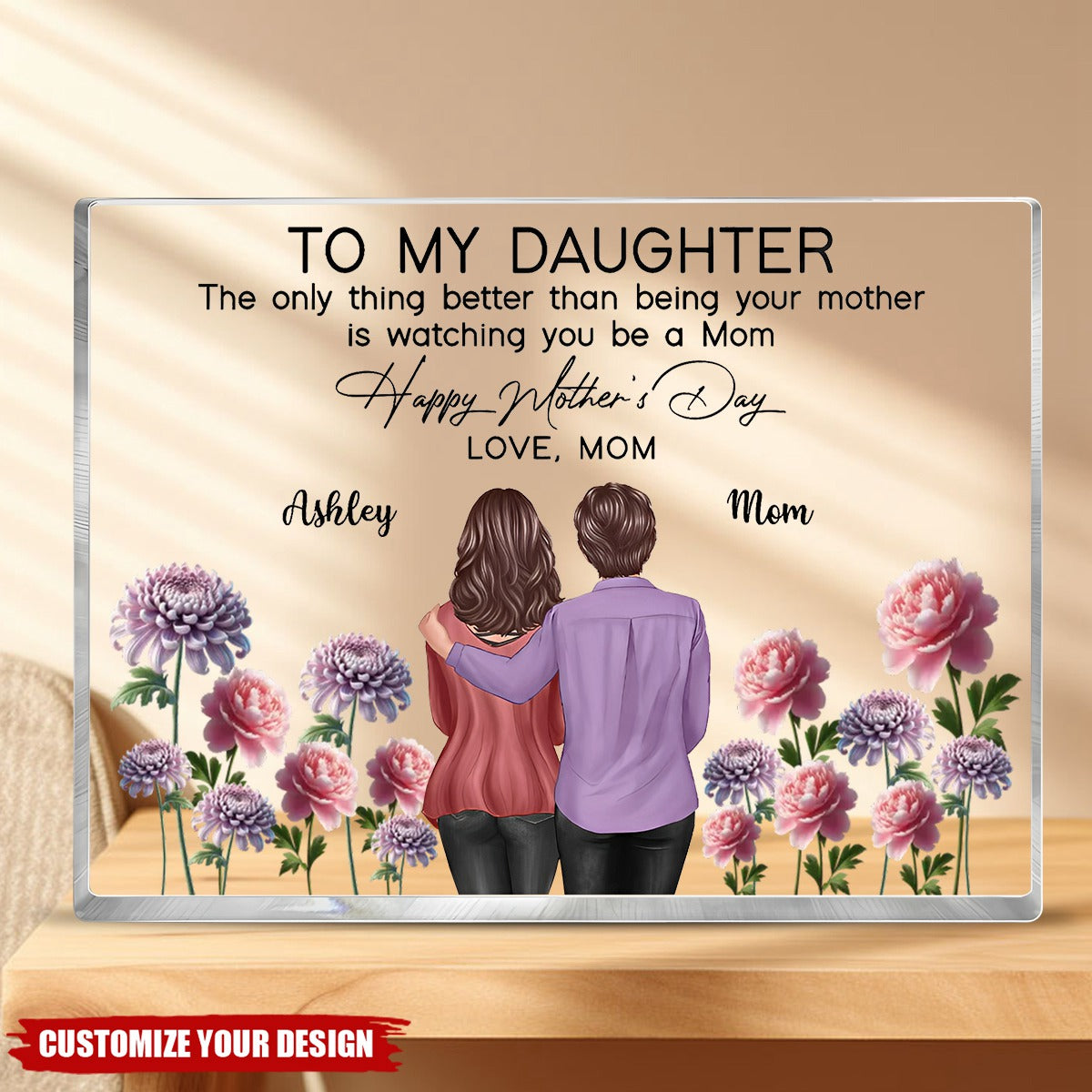 To My Daughter From Mom Happy Mother's Day Birth Flower Personalized Acrylic Block Plaque, Mother's Day Gift For Daughter
