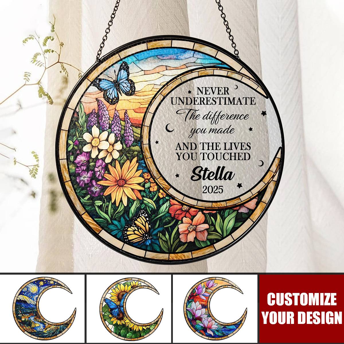 Personalized Retirement Stained Glass Suncatcher, Floral Retirement Window Decor, Coworker Gifts