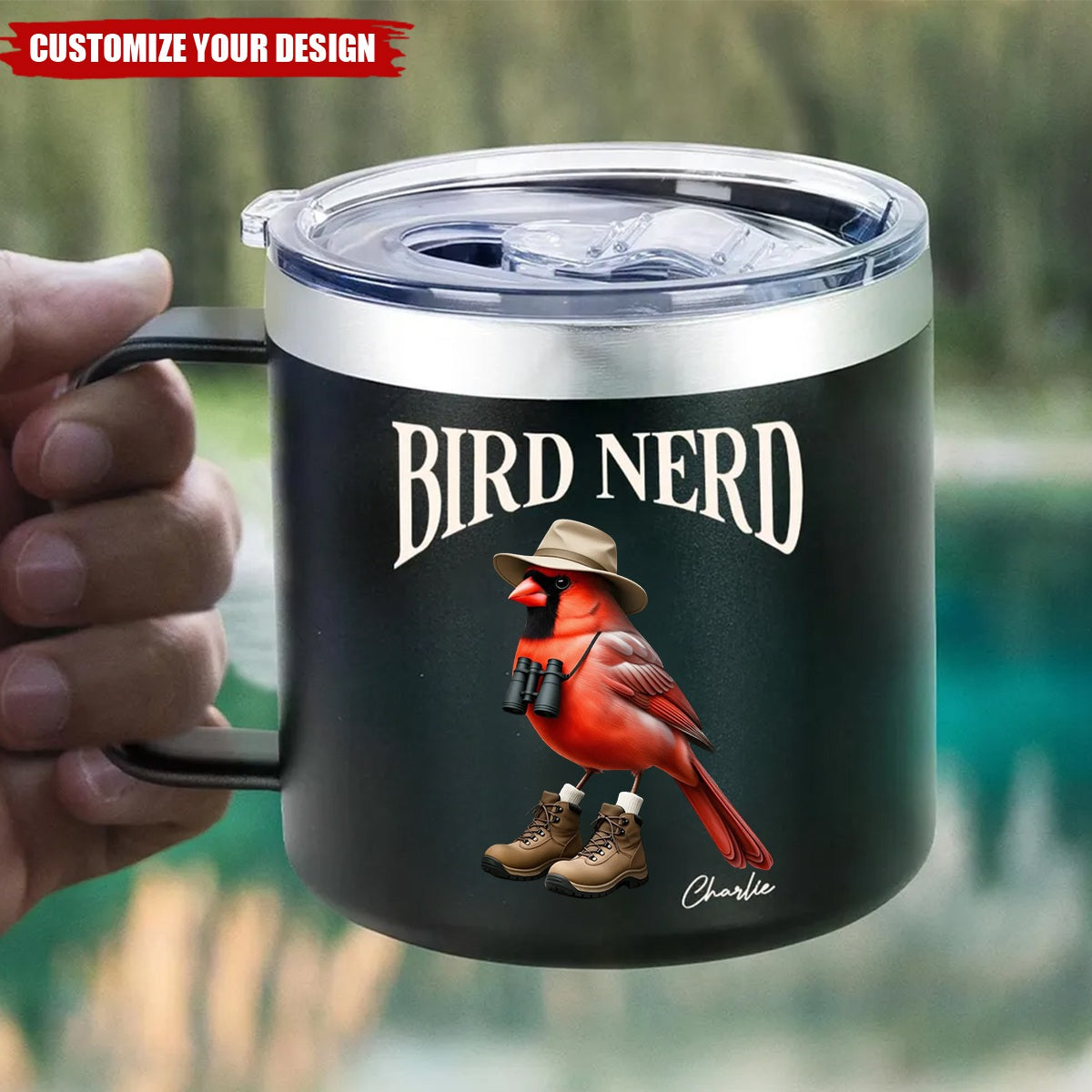 Bird Nerd Funny Bird Watcher, Bird Twitcher Gift for Bird Lover Personalized Stainless Steel Tumbler With Handle