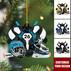 Personalized Hockey Player Ornament - Skates, Helmet, Stick - Gift for Hockey Lovers